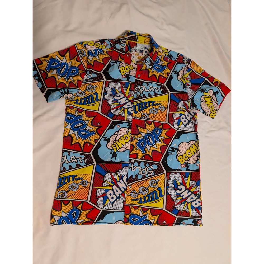 Oh Snap By Drill Clothing Co Mens Comic Art Short Sleeve Button Down Shirt Sz M